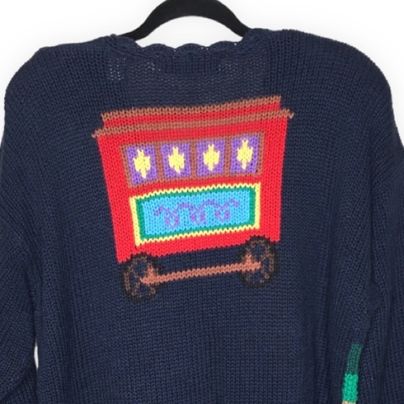 Vintage Karen Scott Hand Knits Village Train Cardigan - Picture 9 of 10